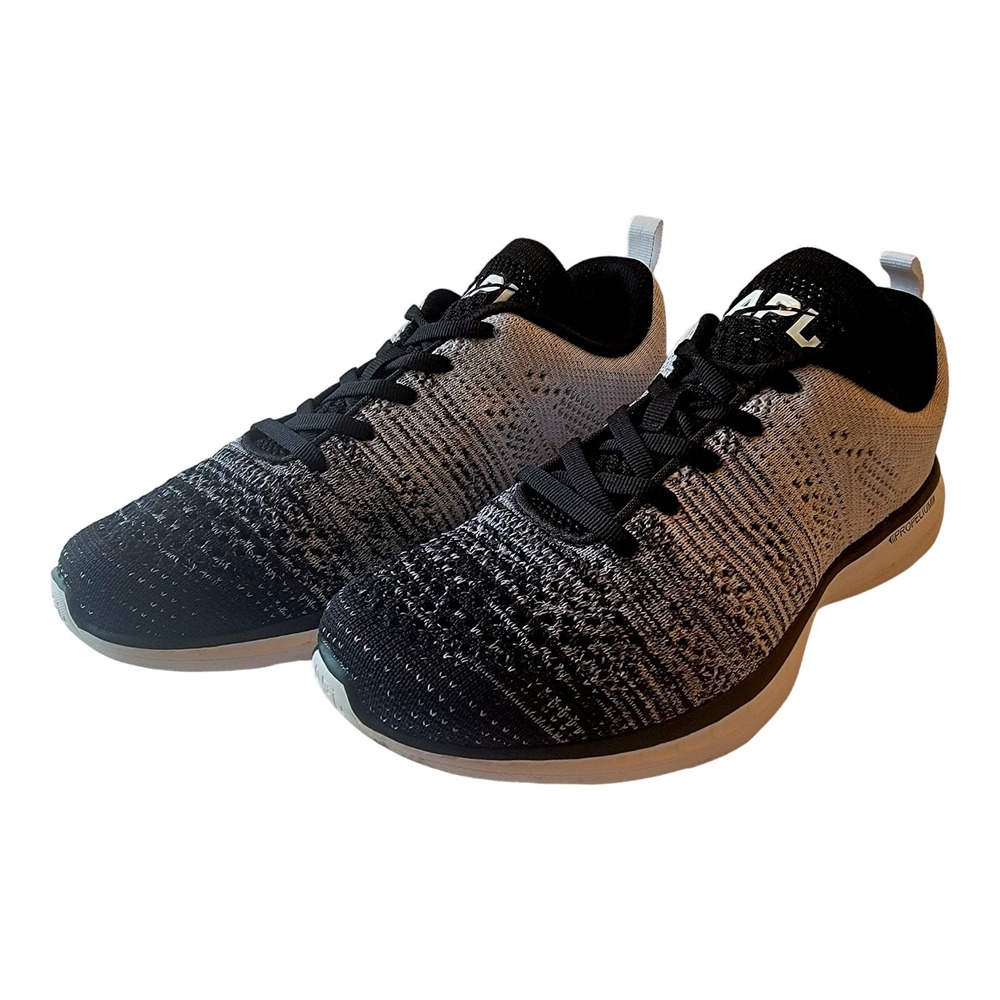 Women's APL Techloom Pro Metallic Black Silver Ombre Knit Running Sneakers Sz 8